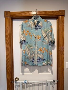 Islander Blue Tropical Floral Short Sleeve Button-Down